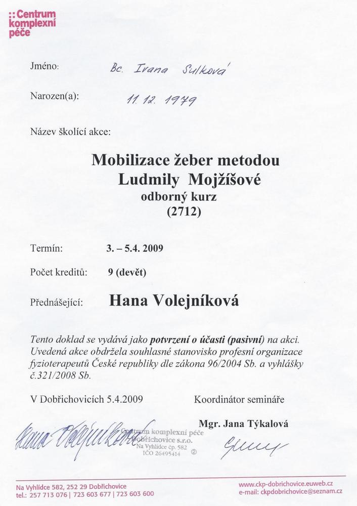 Mobilizace žeber metodou Ludmily Mojžíšové