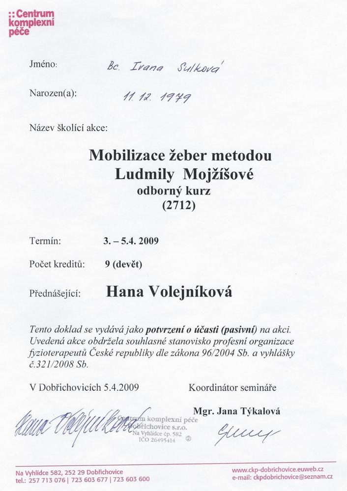 Mobilizace žeber metodou Ludmily Mojžíšové